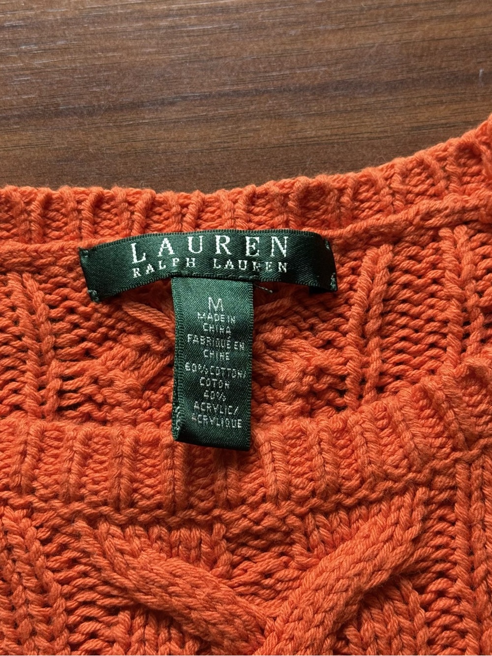 Lauren Ralph Lauren orange cable knit sweater Medium pullover crewneck - Picture 2 of 5